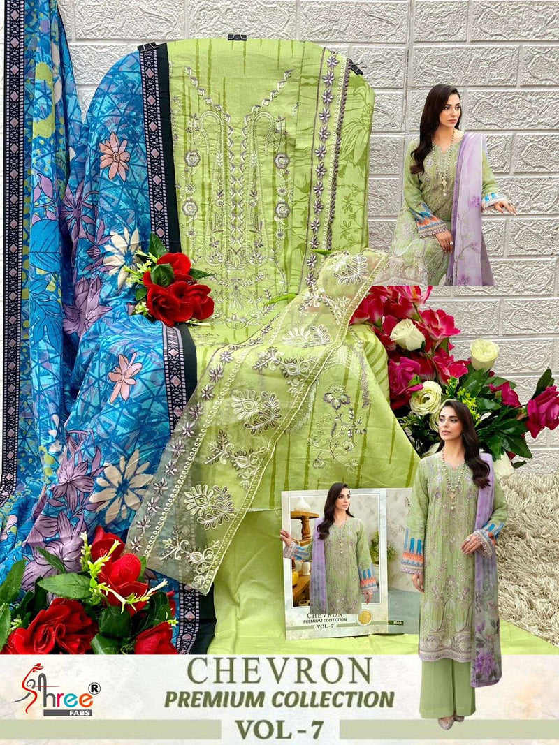 Shree Fabs Chevron Premium Collection Vol 7  Cotton Print With Heavy Self Embroidery With Patch Salwar Suit