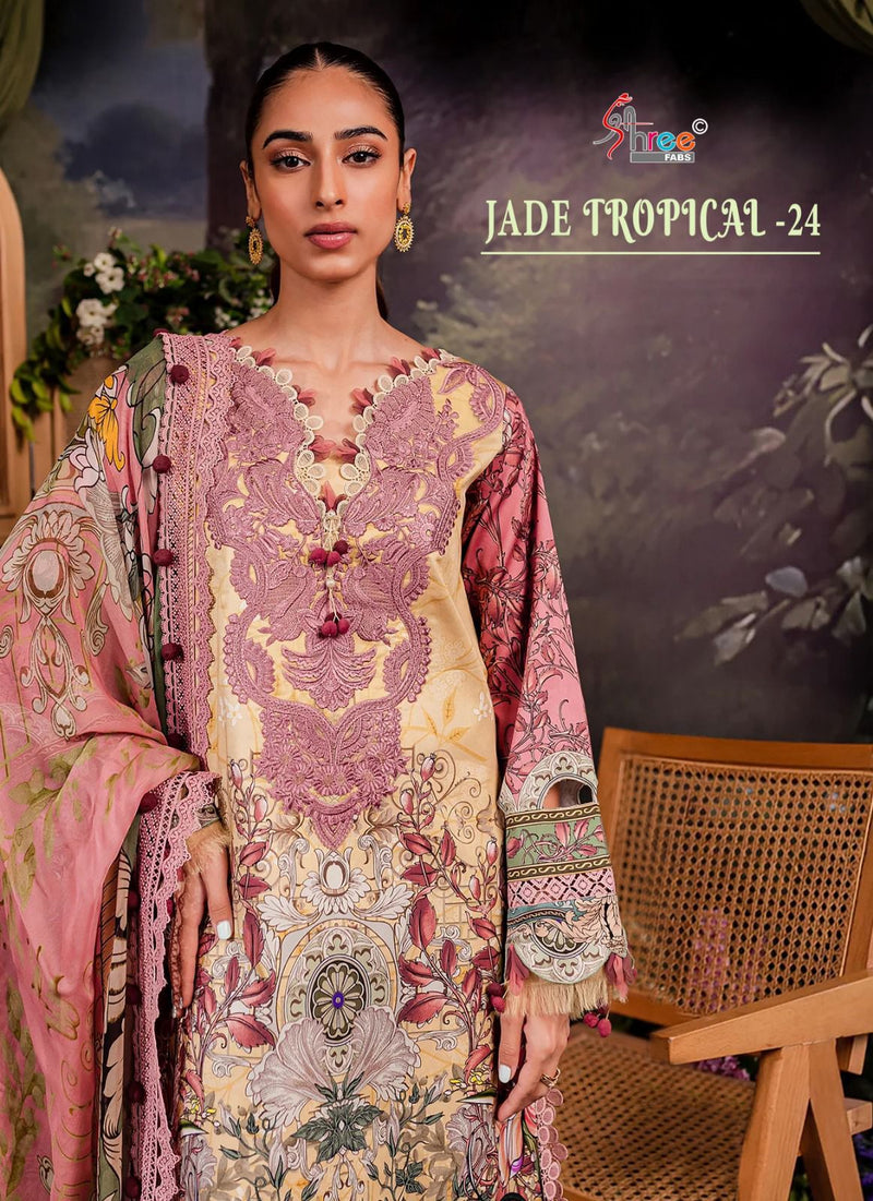 Shree Fabs Jade Tropical 24 Pure Cotton Print With Exclusive Embroidery Work Suit