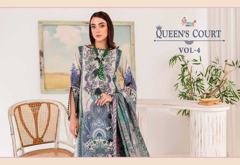 Shree Fabs Queen Court Vol 4 Pure Cotton Print With Embroidery Work Salwar Suit