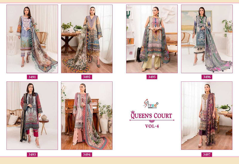 Shree Fabs Queen Court Vol 4 Pure Cotton Print With Embroidery Work Salwar Suit