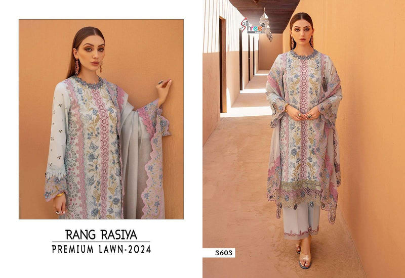Shree Fabs Rang Rasiya Premium Lawn 2024 Pure Cotton Self Embroidery Work Salwar Suit