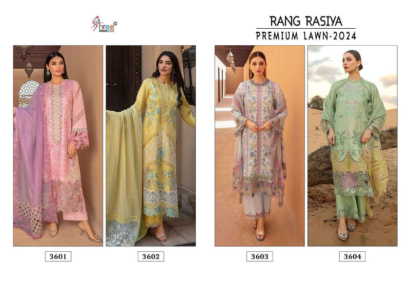 Shree Fabs Rang Rasiya Premium Lawn 2024 Pure Cotton Self Embroidery Work Salwar Suit