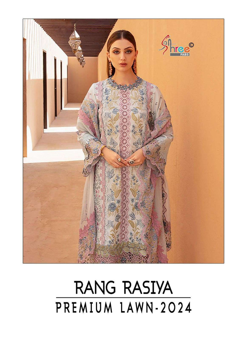 Shree Fabs Rang Rasiya Premium Lawn 2024 Pure Cotton Self Embroidery Work Salwar Suit