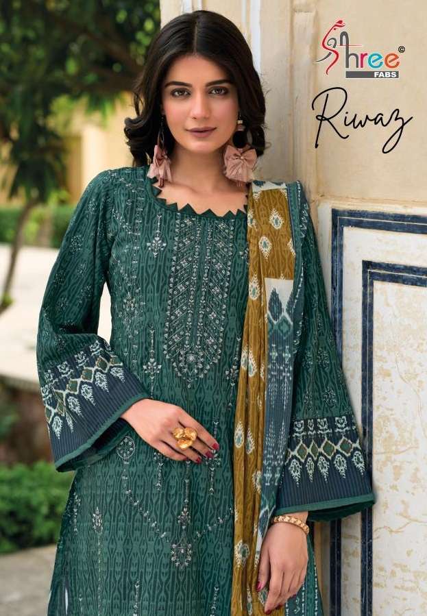 Shree Fabs Riwaz Pure Cotton Self Embroidered Work Salwar Suit