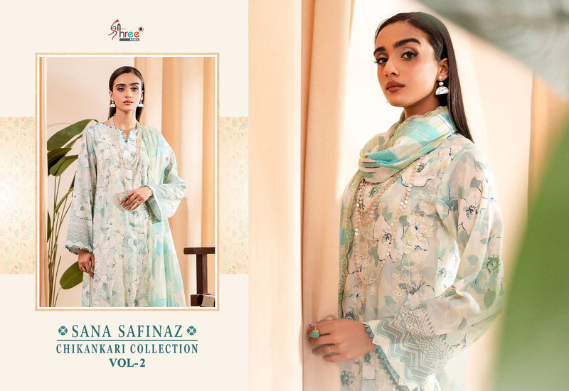 Shree Fabs Sana Safinaz Chikankari Collection Vol 2 Pure Cotton Print With Self Embroidered Dupatta Work Salwar Suit