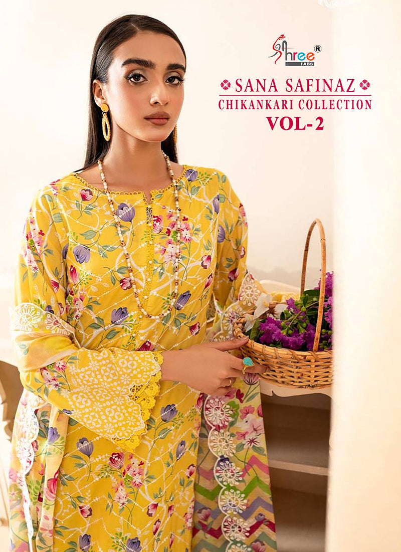 Shree Fabs Sana Safinaz Chikankari Collection Vol 2 Pure Cotton Print With Self Embroidered Dupatta Work Salwar Suit
