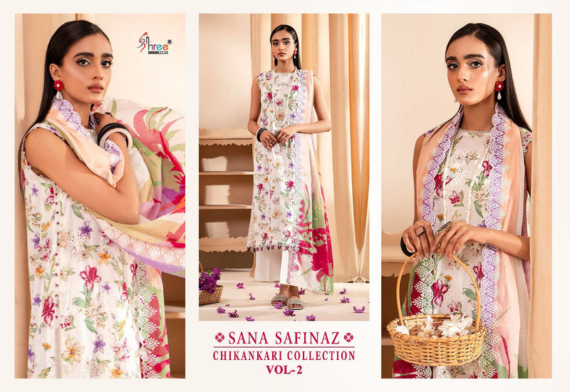 Shree Fabs Sana Safinaz Chikankari Collection Vol 2 Pure Cotton Print With Self Embroidered Dupatta Work Salwar Suit