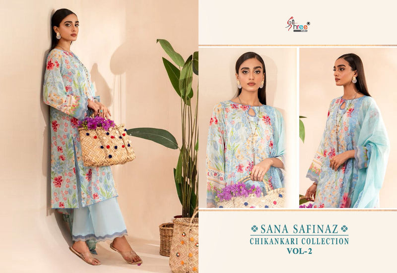 Shree Fabs Sana Safinaz Chikankari Collection Vol 2 Pure Cotton Print With Self Embroidered Dupatta Work Salwar Suit