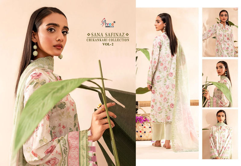 Shree Fabs Sana Safinaz Chikankari Collection Vol 2 Pure Cotton Print With Self Embroidered Dupatta Work Salwar Suit