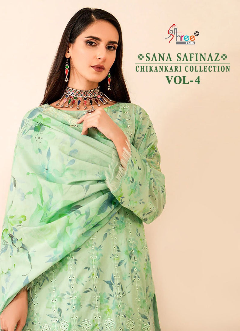Shree Fabs Sana Safinaz Chikankari Vol 4 Pure Cotton With Self Embroidery Work Salwar Suit
