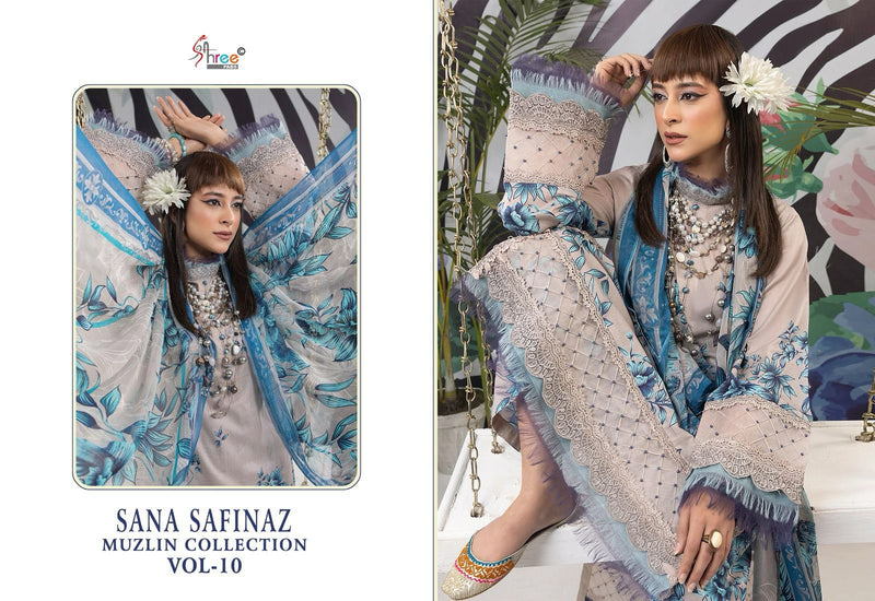 Shree Fabs Sana Safinaz Muzlin Collection Vol 10 Cotton Print Embroidered Salwar Suit