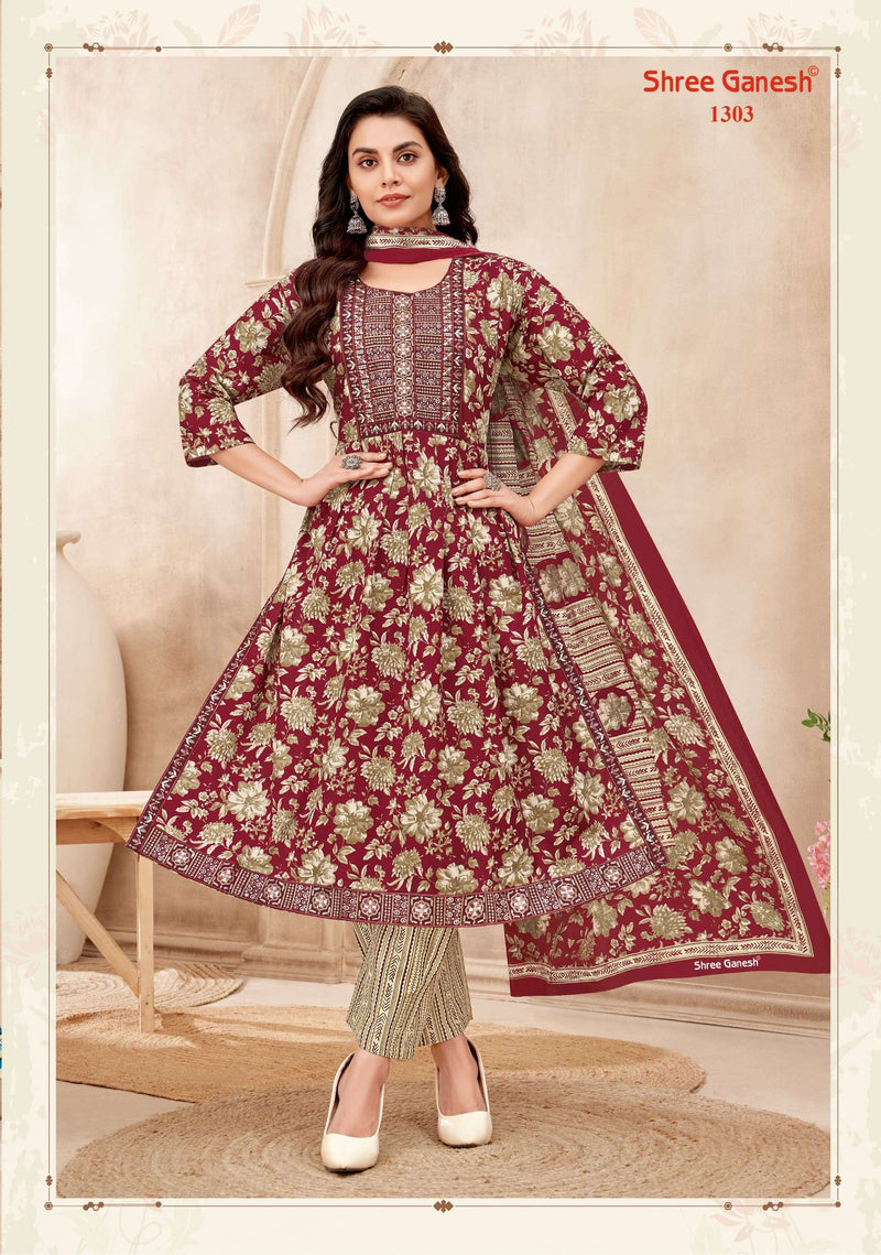 Shree Ganesh Zaara Vol 3 Cotton Naira Cut With Sequence Embroidery Fancy Designer Combo Set Of Kurti