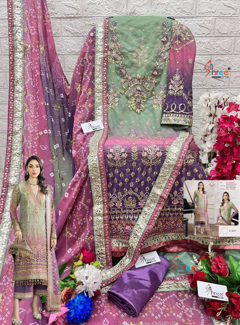 Shree Fab K 5077 Fox Georgette Digital Print With Embroidery Work Salwar Suit