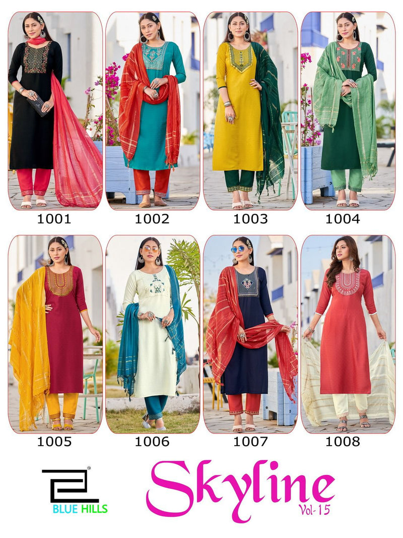Blue Hills Skyline Vol 15 Viscose With Sequence Embroidery Fancy Kurti Combo Set.