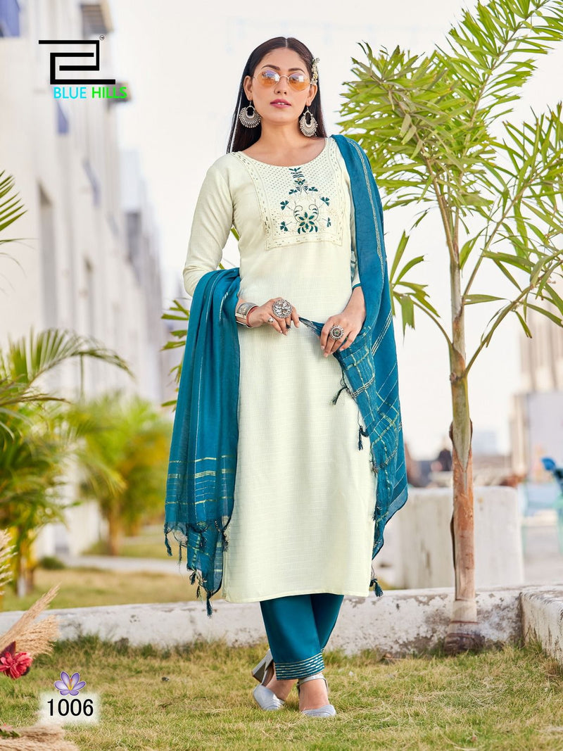 Blue Hills Skyline Vol 15 Viscose With Sequence Embroidery Fancy Kurti Combo Set.