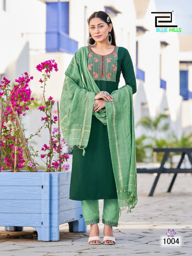 Blue Hills Skyline Vol 15 Viscose With Sequence Embroidery Fancy Kurti Combo Set.