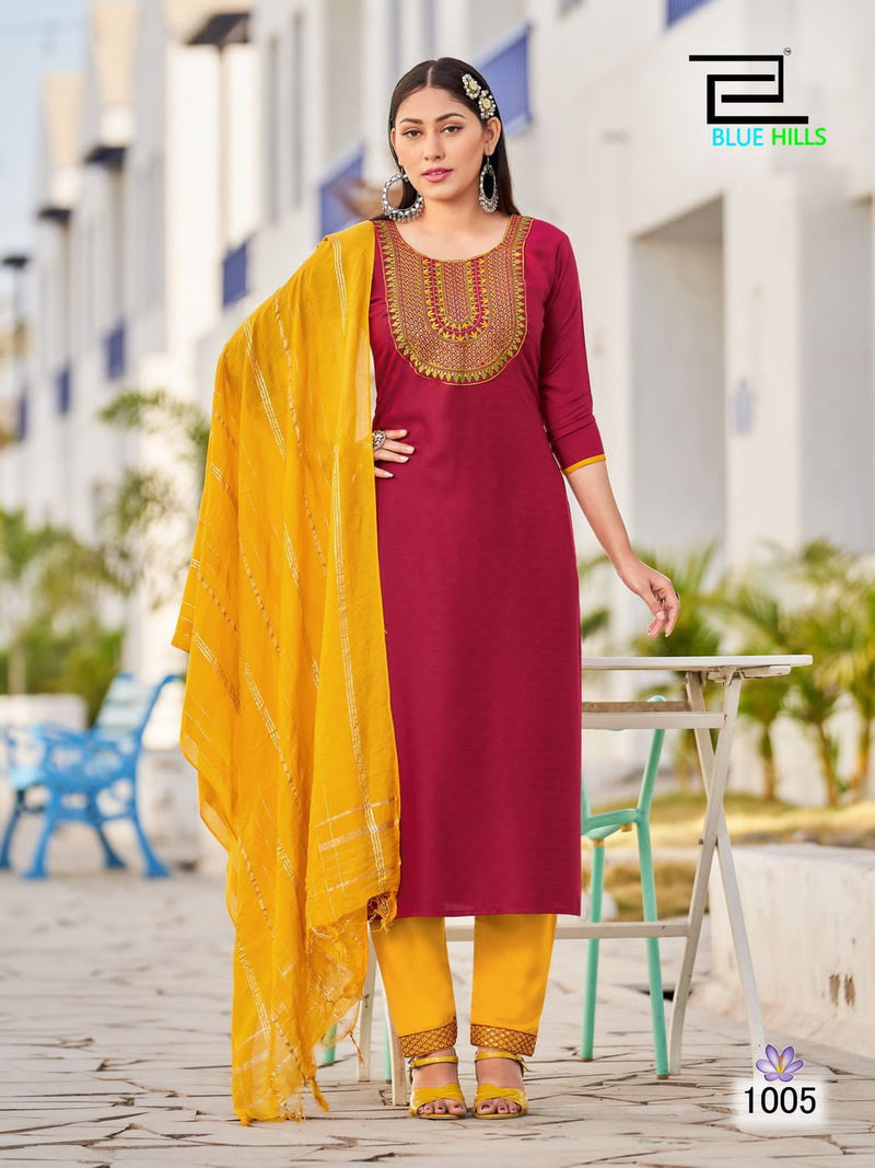 Blue Hills Skyline Vol 15 Viscose With Sequence Embroidery Fancy Kurti Combo Set.