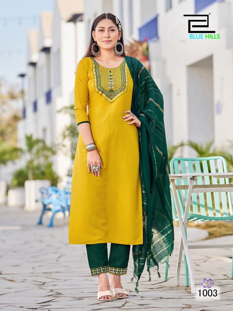 Blue Hills Skyline Vol 15 Viscose With Sequence Embroidery Fancy Kurti Combo Set.