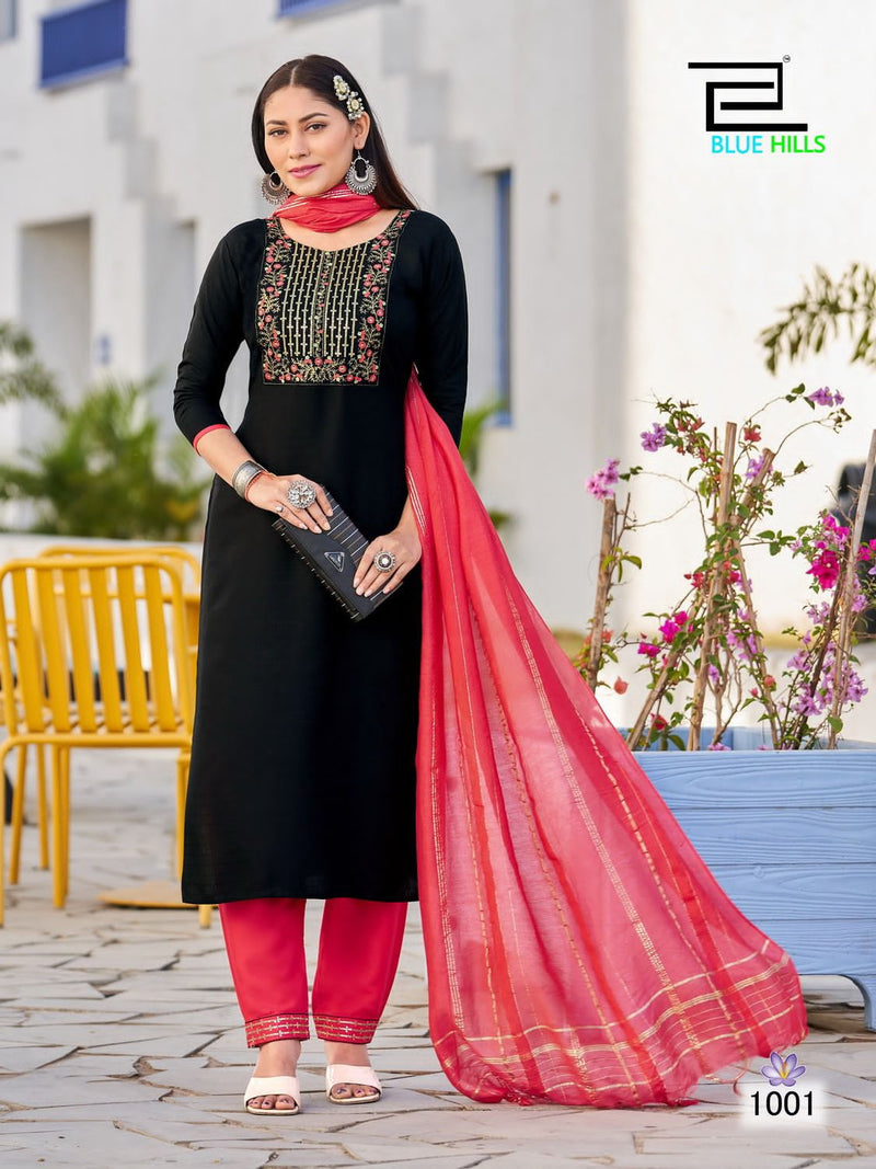 Blue Hills Skyline Vol 15 Viscose With Sequence Embroidery Fancy Kurti Combo Set.