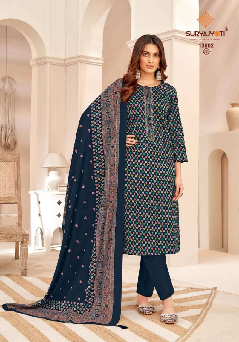 Suryajyoti Kalki Vol 13 Jam Satin Print Embroidery Work Salwar Suit