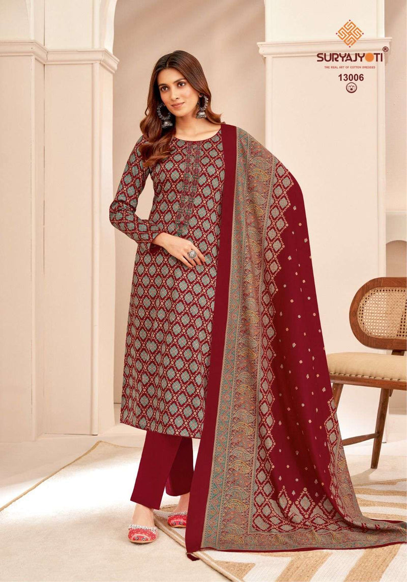 Suryajyoti Kalki Vol 13 Jam Satin Print Embroidery Work Salwar Suit