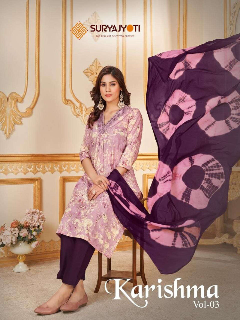 Suryajyoti Karishma Vol 3 Cotton Print With Neck Work Heavy Embroidery Combo Set Of Kurti