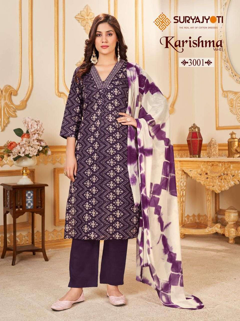 Suryajyoti Karishma Vol 3 Cotton Print With Neck Work Heavy Embroidery Combo Set Of Kurti
