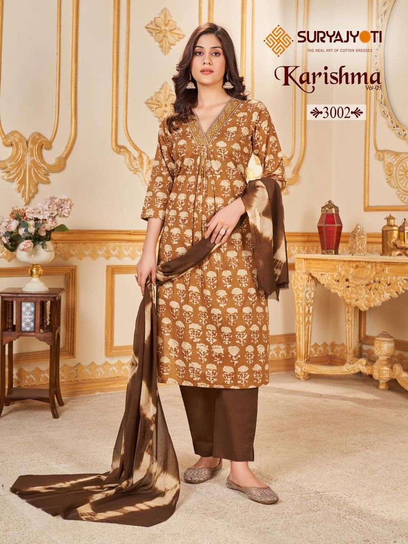 Suryajyoti Karishma Vol 3 Cotton Print With Neck Work Heavy Embroidery Combo Set Of Kurti