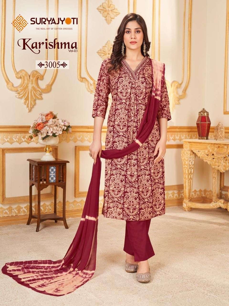 Suryajyoti Karishma Vol 3 Cotton Print With Neck Work Heavy Embroidery Combo Set Of Kurti