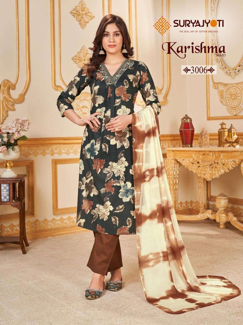 Suryajyoti Karishma Vol 3 Cotton Print With Neck Work Heavy Embroidery Combo Set Of Kurti