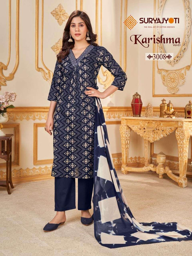 Suryajyoti Karishma Vol 3 Cotton Print With Neck Work Heavy Embroidery Combo Set Of Kurti