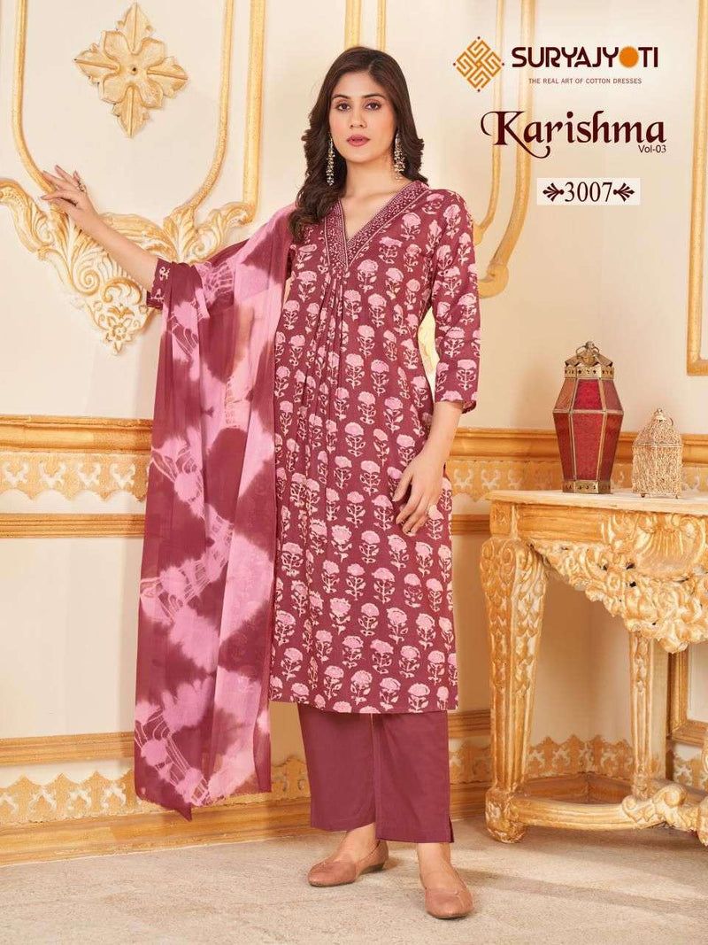 Suryajyoti Karishma Vol 3 Cotton Print With Neck Work Heavy Embroidery Combo Set Of Kurti