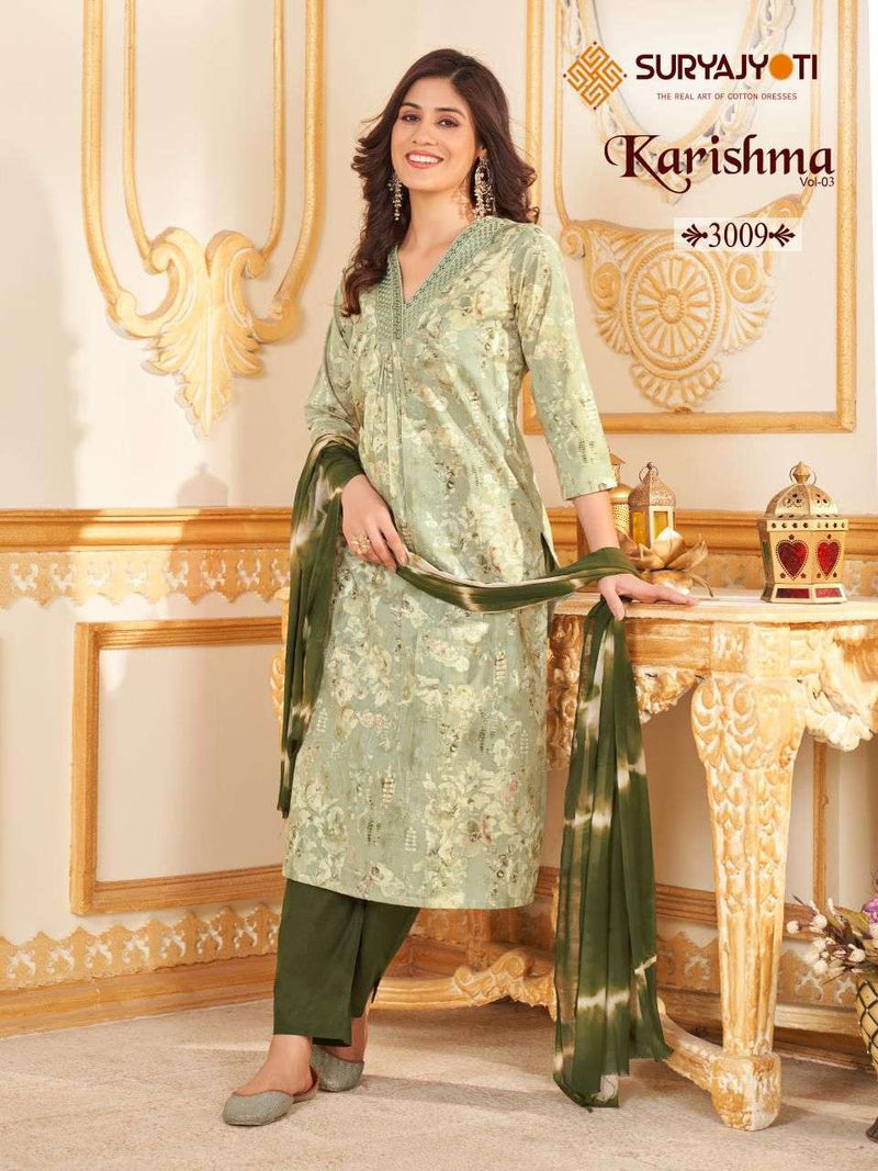 Suryajyoti Karishma Vol 3 Cotton Print With Neck Work Heavy Embroidery Combo Set Of Kurti