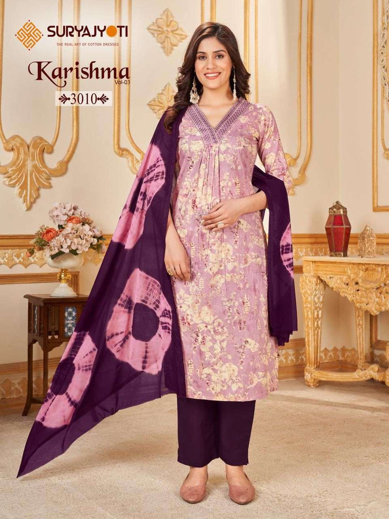 Suryajyoti Karishma Vol 3 Cotton Print With Neck Work Heavy Embroidery Combo Set Of Kurti