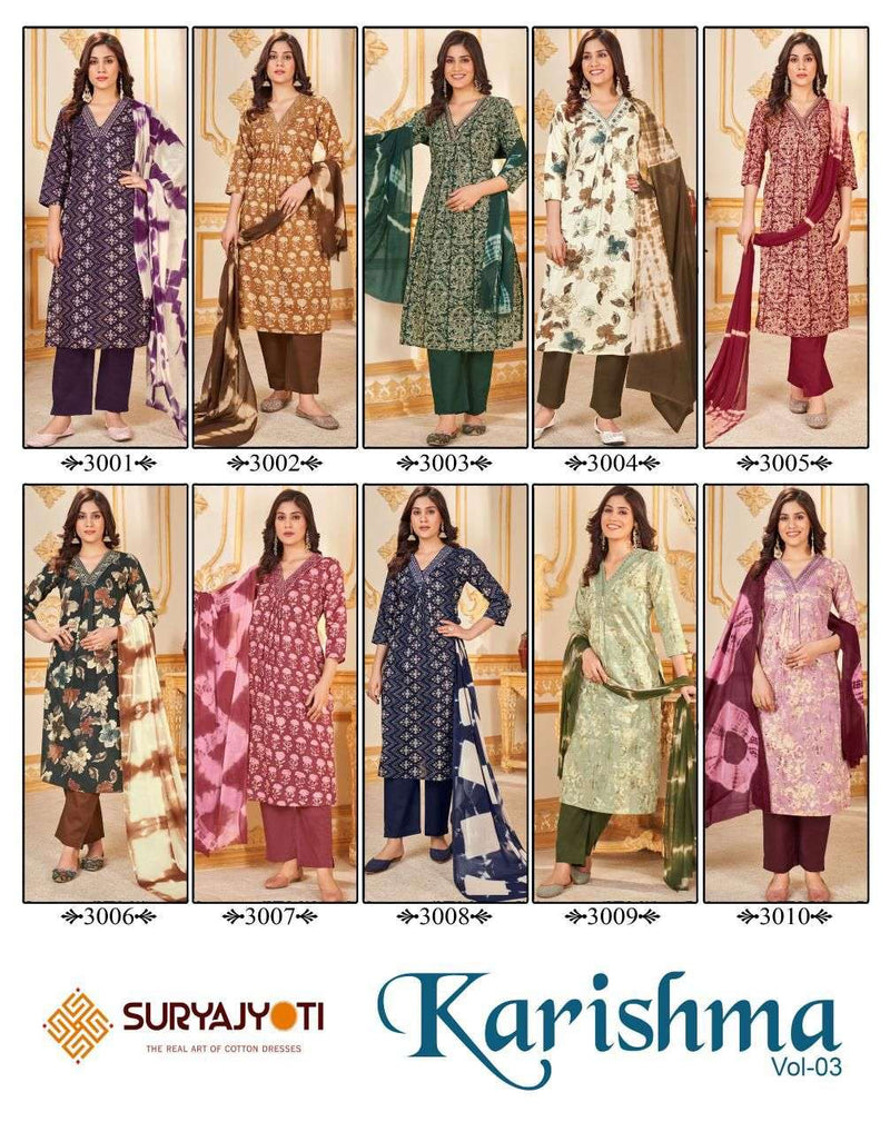 Suryajyoti Karishma Vol 3 Cotton Print With Neck Work Heavy Embroidery Combo Set Of Kurti