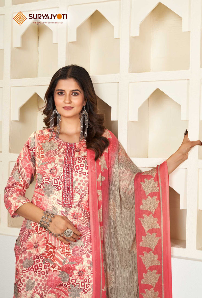 Suryajyoti Karishma Vol 4 Cotton Print With Neck Work Exclusive Wear Designer Set Of Kurti
