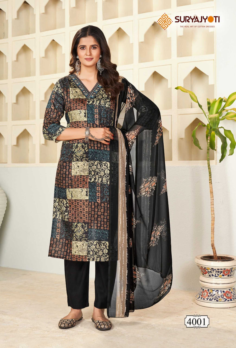 Suryajyoti Karishma Vol 4 Cotton Print With Neck Work Exclusive Wear Designer Set Of Kurti