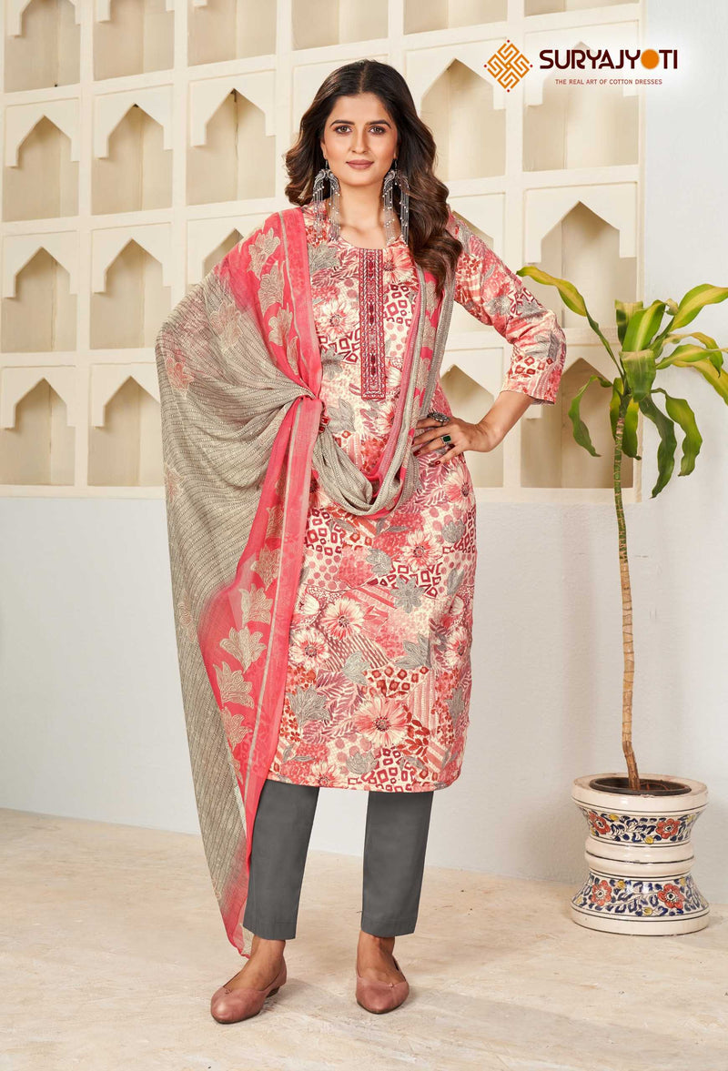 Suryajyoti Karishma Vol 4 Cotton Print With Neck Work Exclusive Wear Designer Set Of Kurti