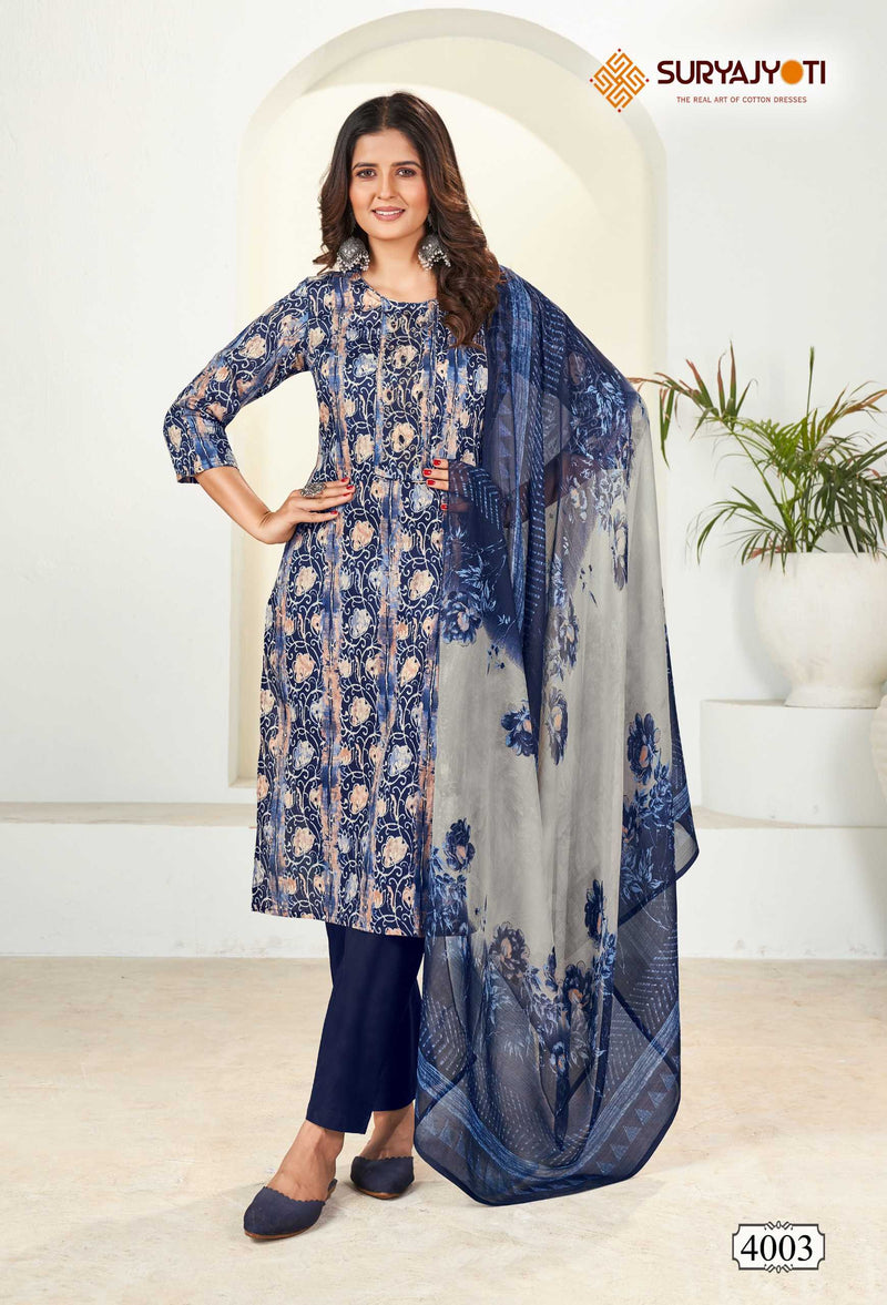 Suryajyoti Karishma Vol 4 Cotton Print With Neck Work Exclusive Wear Designer Set Of Kurti
