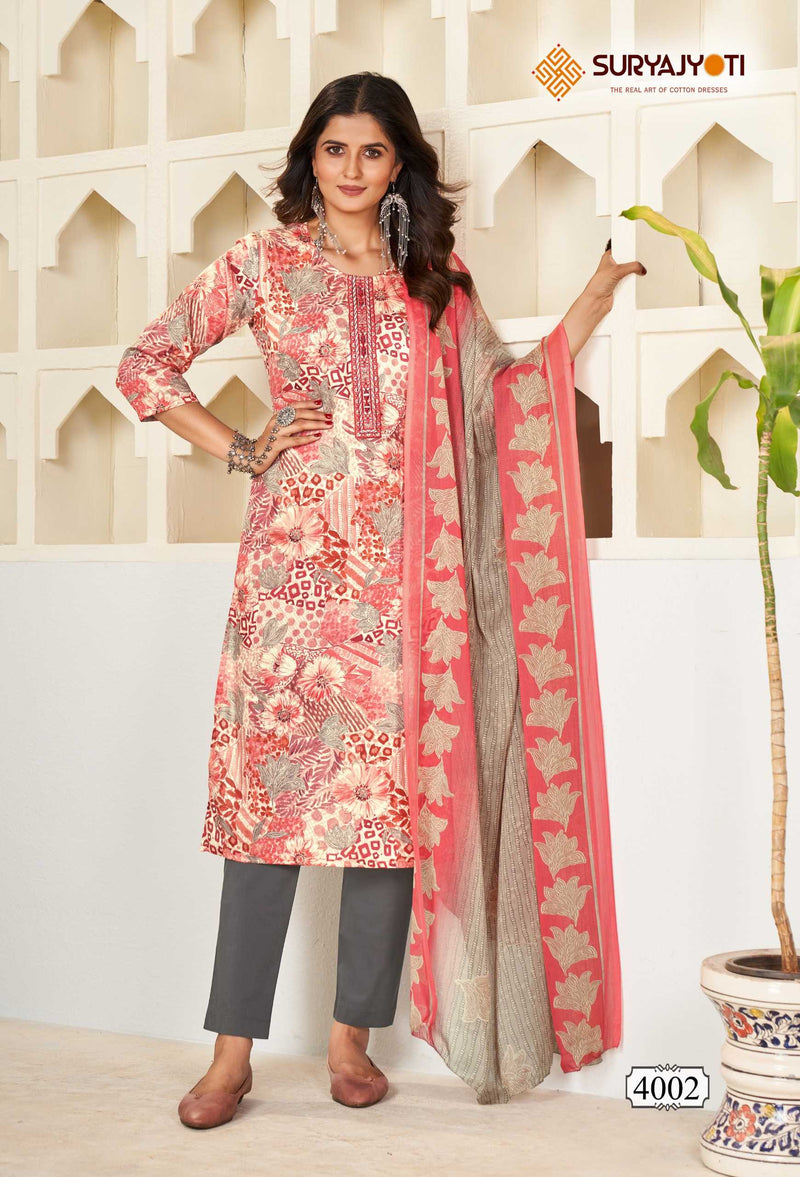 Suryajyoti Karishma Vol 4 Cotton Print With Neck Work Exclusive Wear Designer Set Of Kurti