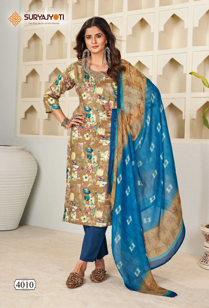 Suryajyoti Karishma Vol 4 Cotton Print With Neck Work Exclusive Wear Designer Set Of Kurti