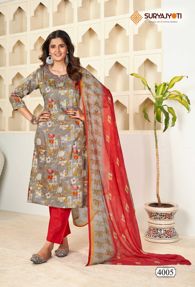 Suryajyoti Karishma Vol 4 Cotton Print With Neck Work Exclusive Wear Designer Set Of Kurti