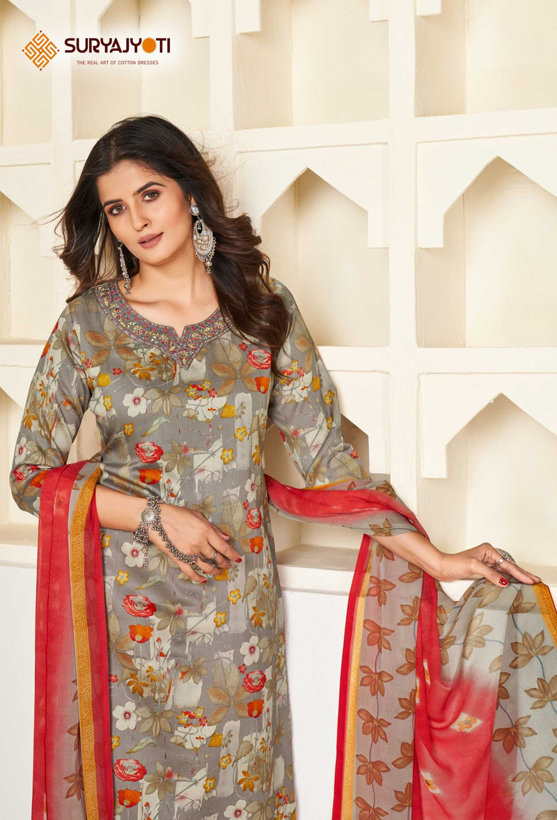 Suryajyoti Karishma Vol 4 Cotton Print With Neck Work Exclusive Wear Designer Set Of Kurti