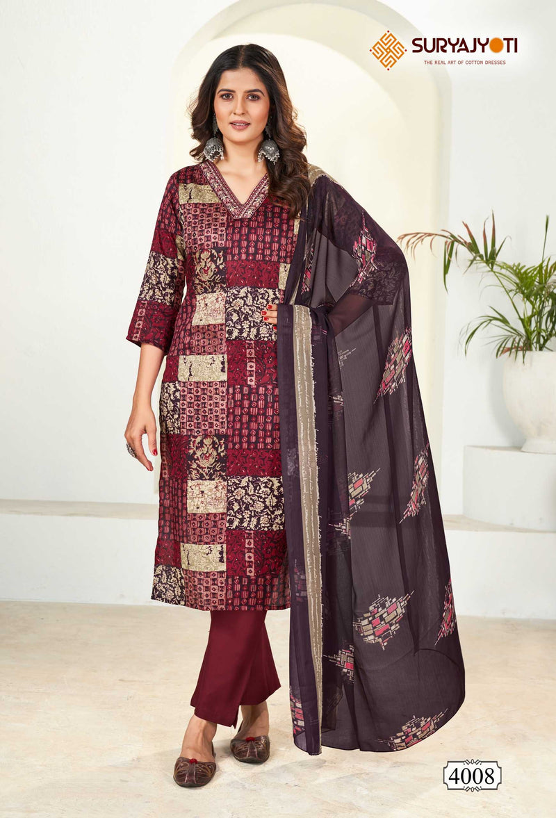 Suryajyoti Karishma Vol 4 Cotton Print With Neck Work Exclusive Wear Designer Set Of Kurti