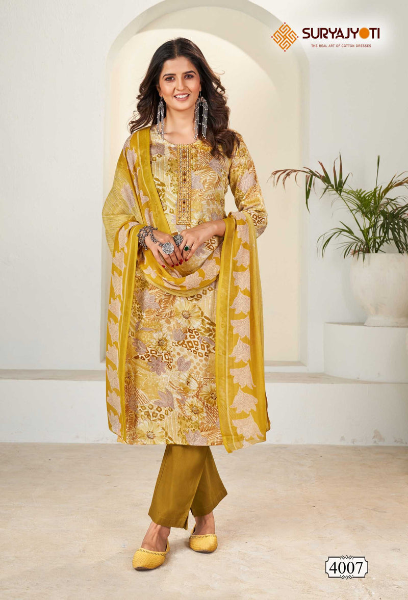 Suryajyoti Karishma Vol 4 Cotton Print With Neck Work Exclusive Wear Designer Set Of Kurti