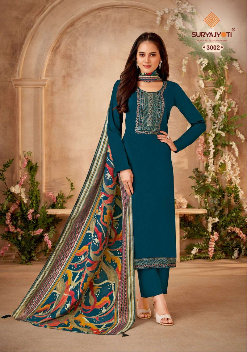 Suryajyoti Pal Vol 3 Jam Satin With Neck, Border Embroidery Swarovski Diamond Work