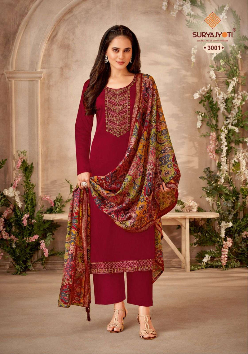 Suryajyoti Pal Vol 3 Jam Satin With Neck, Border Embroidery Swarovski Diamond Work