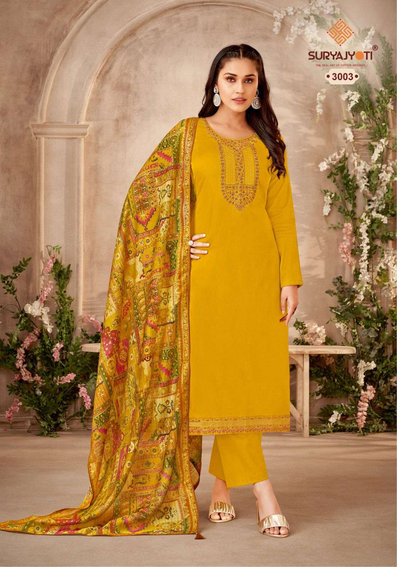 Suryajyoti Pal Vol 3 Jam Satin With Neck, Border Embroidery Swarovski Diamond Work