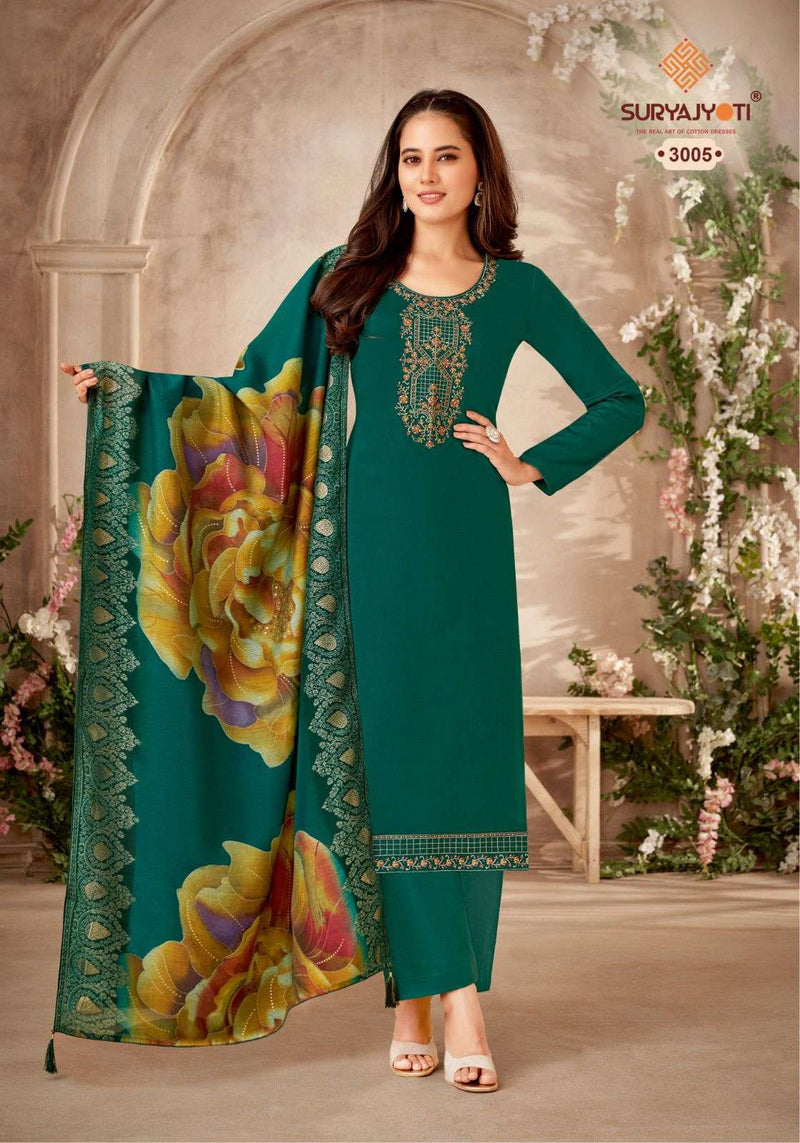 Suryajyoti Pal Vol 3 Jam Satin With Neck, Border Embroidery Swarovski Diamond Work