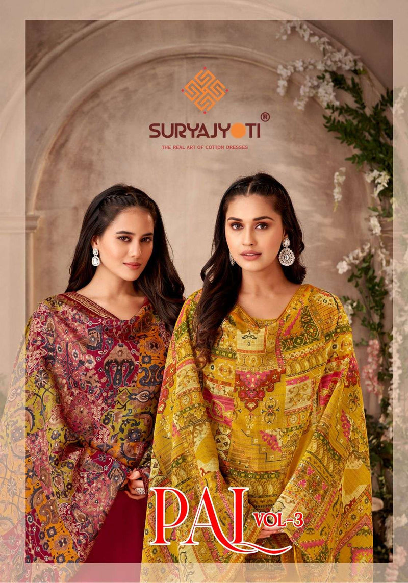 Suryajyoti Pal Vol 3 Jam Satin With Neck, Border Embroidery Swarovski Diamond Work